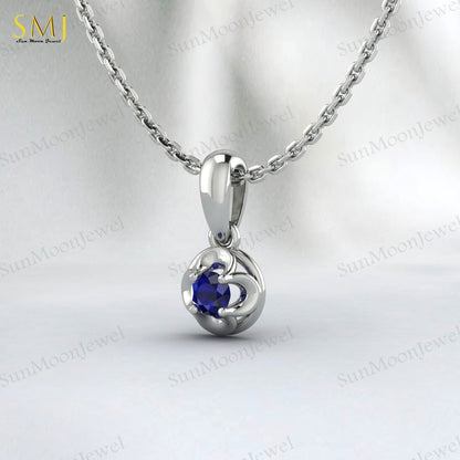 Lab Created Blue Sapphire Necklace Sepetember Birthstone 925silver Gift For Love