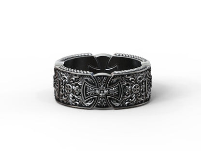 925 Silver Templar Cross Band Ring Gothic Christian Faith Hope Love Ring US5 ~15