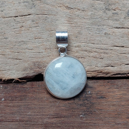 Round Natural Rainbow Moonstone Pendant,925 Sterling Silver Boho Necklace