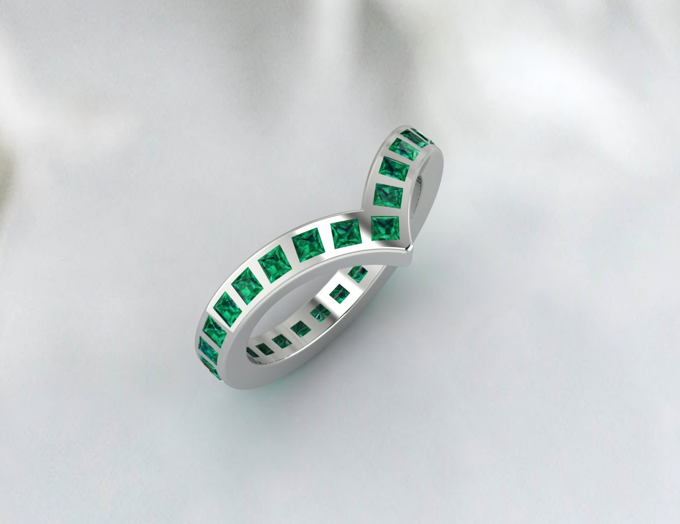 Princess Cut Emerald Green Wedding Band Fine Silver Lab Created Curved Band
