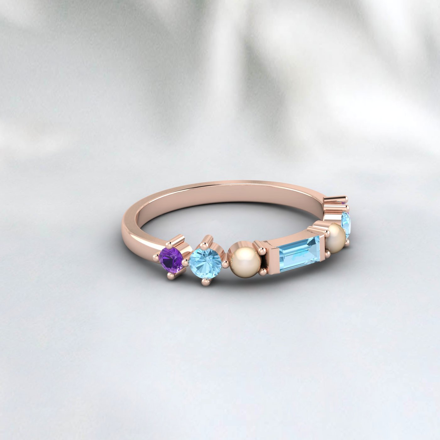 Natural Amethyst Baguette Cut Aquamarine Wedding Ring 925 Sterling Silver Ring  