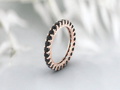 Natural Round Black Onyx Band Eternity Stacking Promise Fine Silver Band