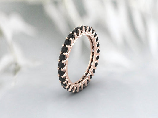 Natural Round Black Onyx Band Eternity Stacking Promise Fine Silver Band