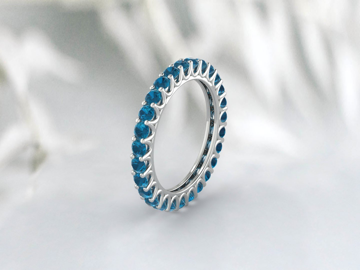 Natural Round London Blue Topaz Band Eternity Matching Promise Fine Silver Band