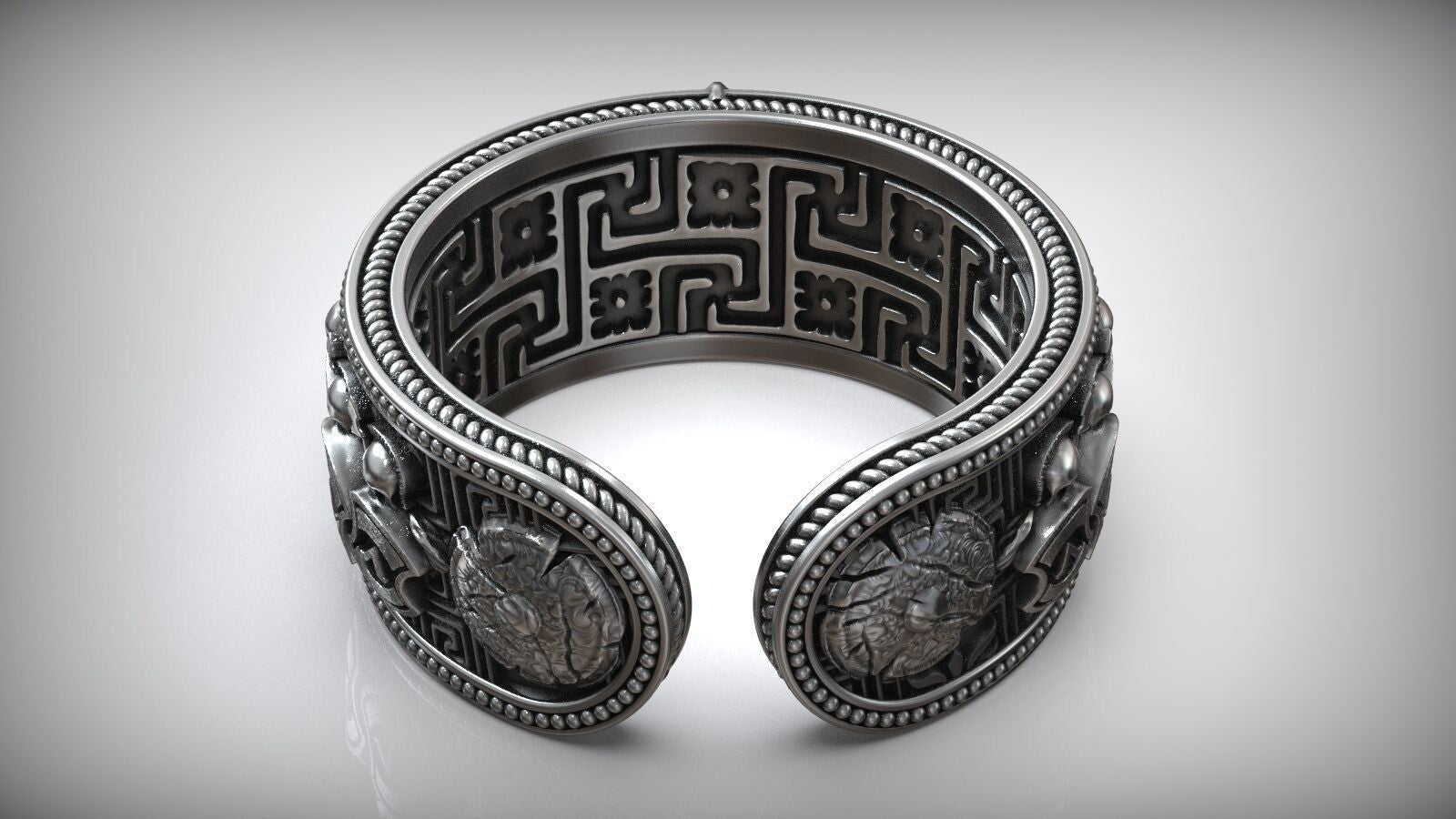 925 Sterling Silver Greek Spartan Helmet Skull Head Adjustable Ring Men US7~15