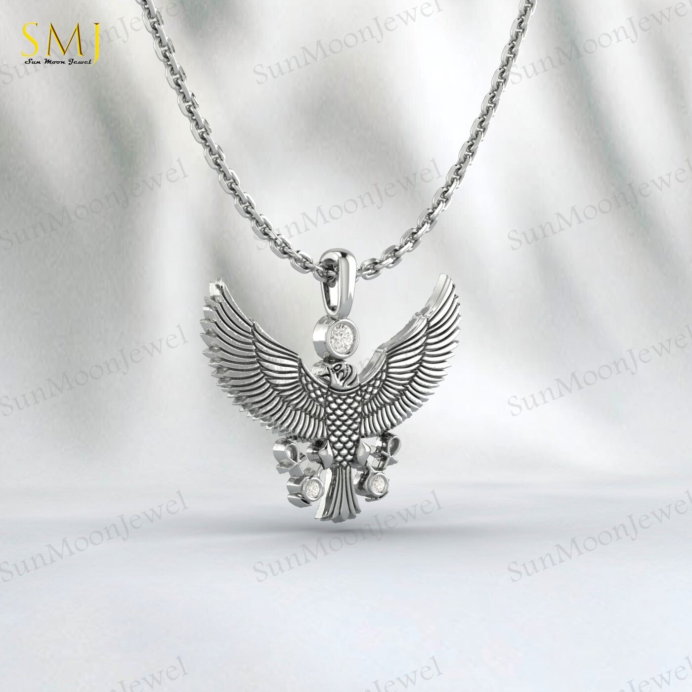 American Eagle Pendant 925 Silver CZ Eagle Necklace Men Biker Chain Gift US5~15