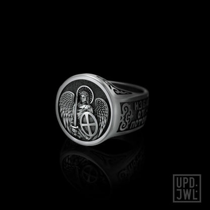 925 Silver Archangel Michael Christian Ring Saint Catholic Religious Ring Men