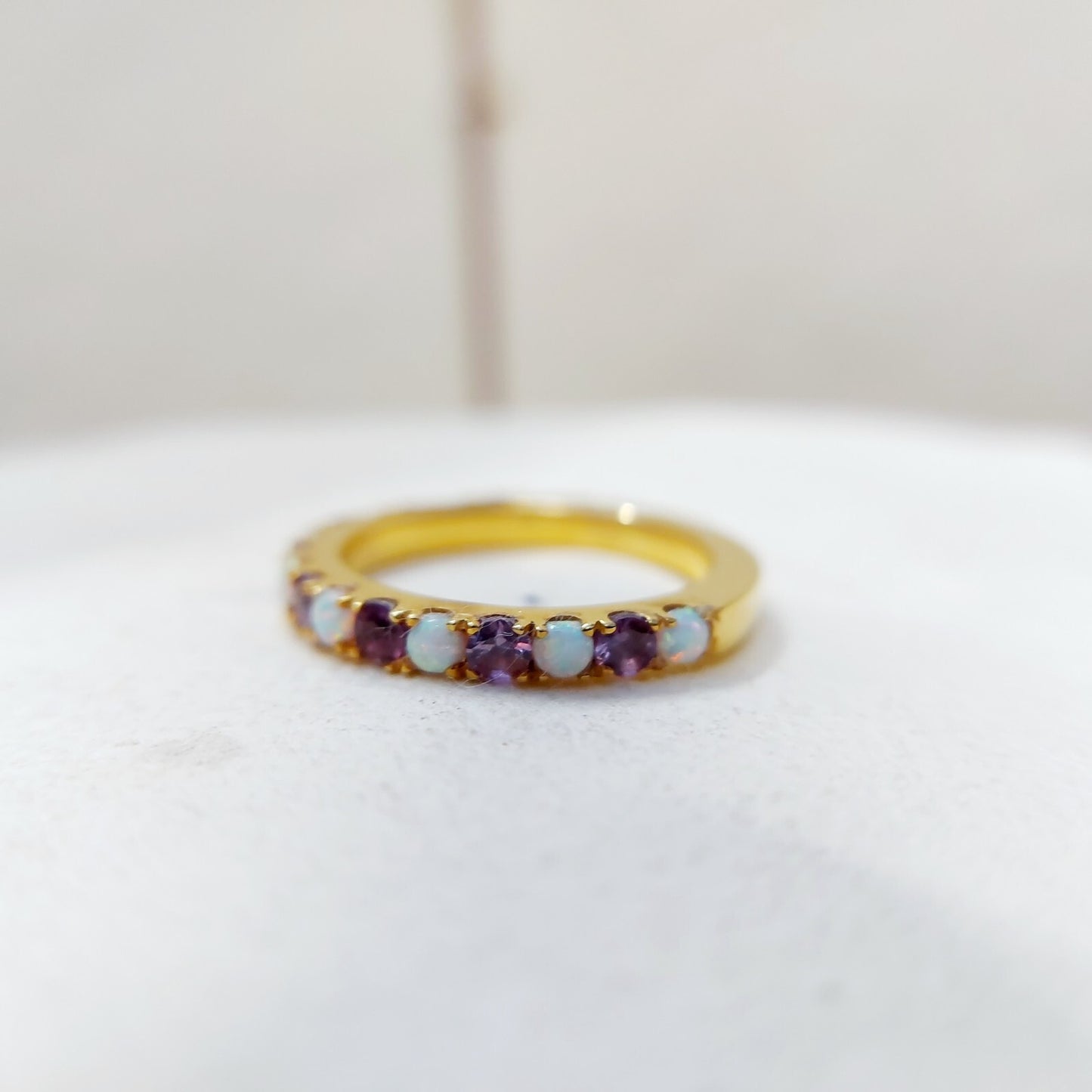 Opal Amethyst 925 Silver Ring Women Half Eternity Band Women Wedding Gift Us7~15