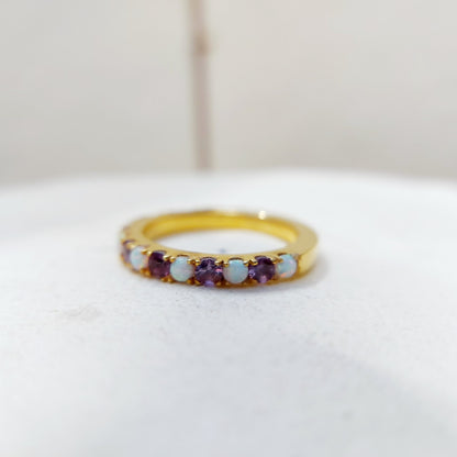 Opal Amethyst 925 Silver Ring Women Half Eternity Band Women Wedding Gift Us7~15