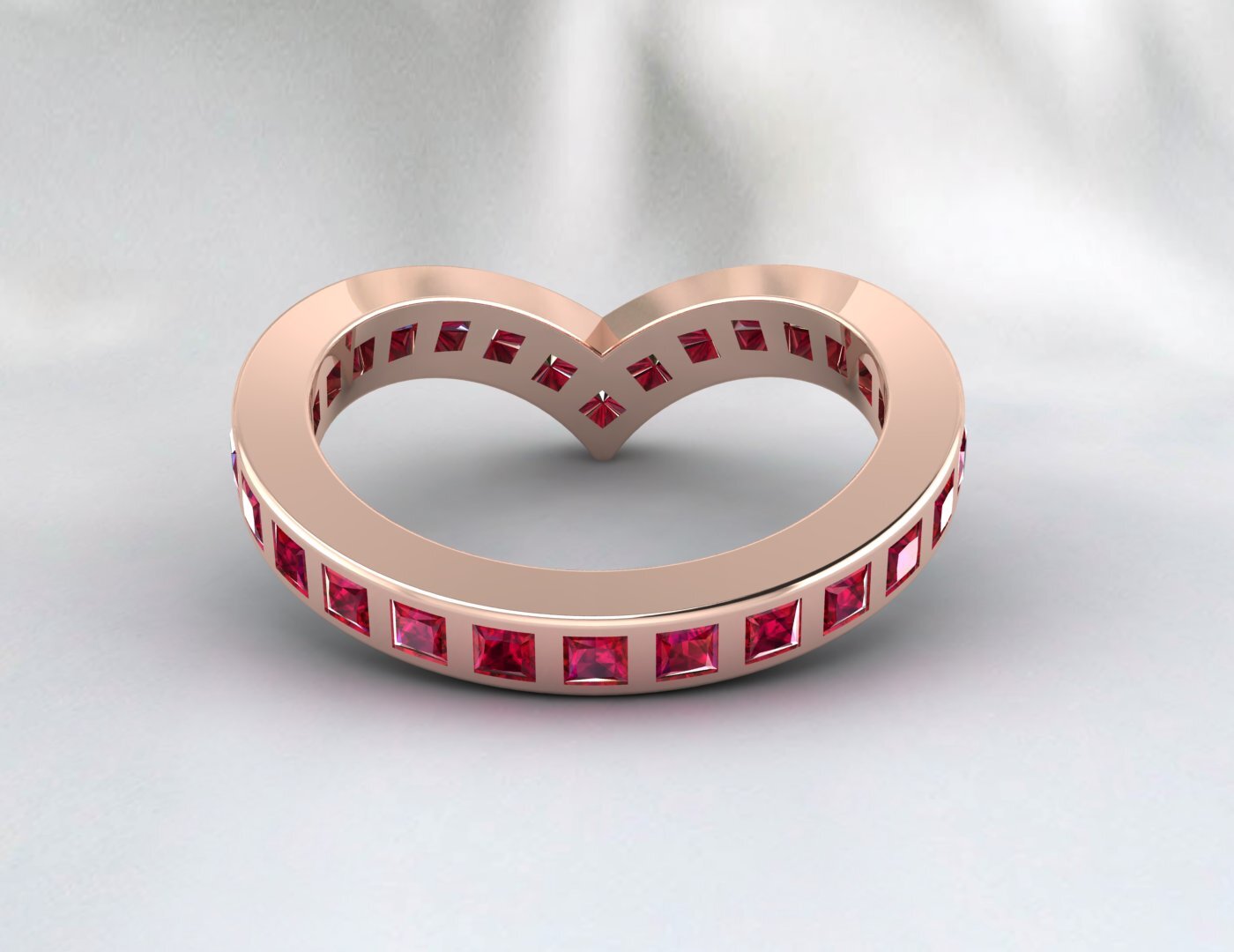 Princess Cut Red Ruby Wedding Band Fine Silver Lab Created Curved Band Bezal Set