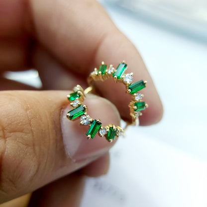 Emerald Baguette Ring Gemstone Set 925 Silver Ring Handmade Wedding Band US5~15