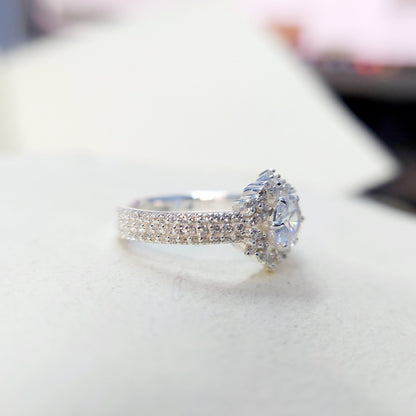 Halo Moissanite Flower Ring Lab Grown Silver Ring for Women Wedding Gift US5-15