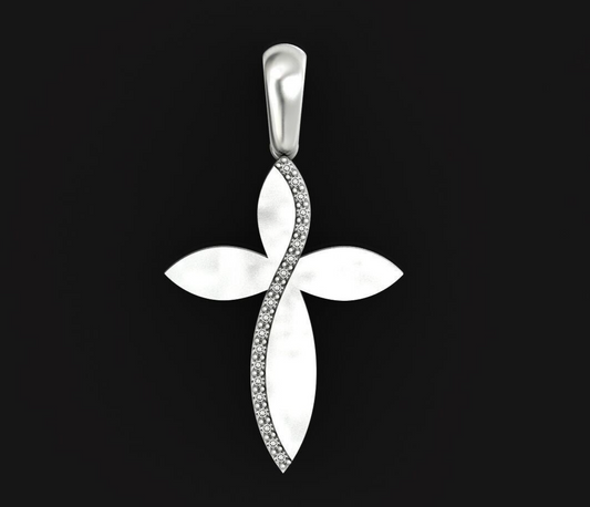 925 Sterling Silver Leaf Cross Pendant with CZ Diamonds Cross Necklace Gift