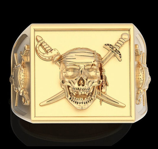 Gothic Brass Pirate Skull Ring Biker Men’s Handcrafted Bold Skull Jewelry US5~15