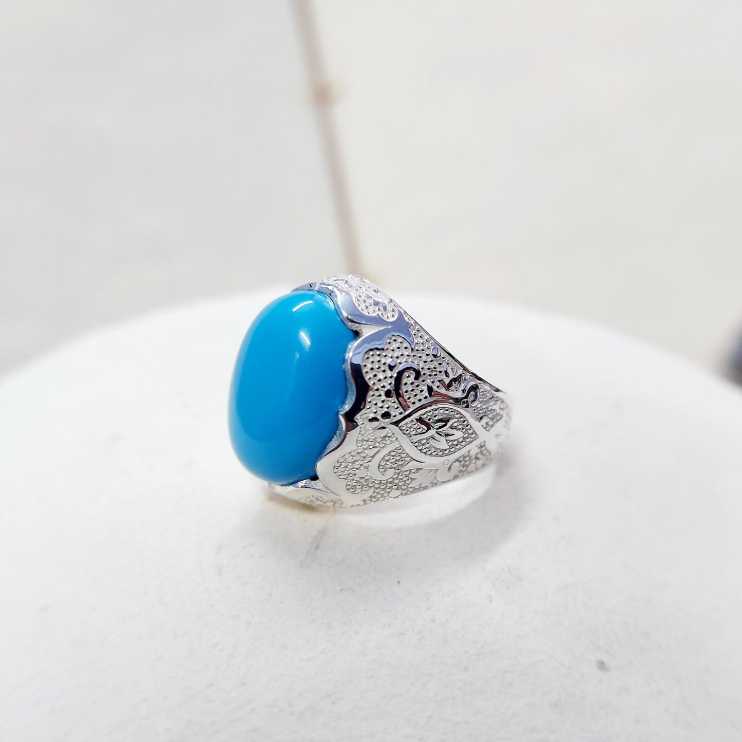 Solid 925 Silver Natural Lite Blue Turquoise Gemstone Birthday Gift Men's US5~15