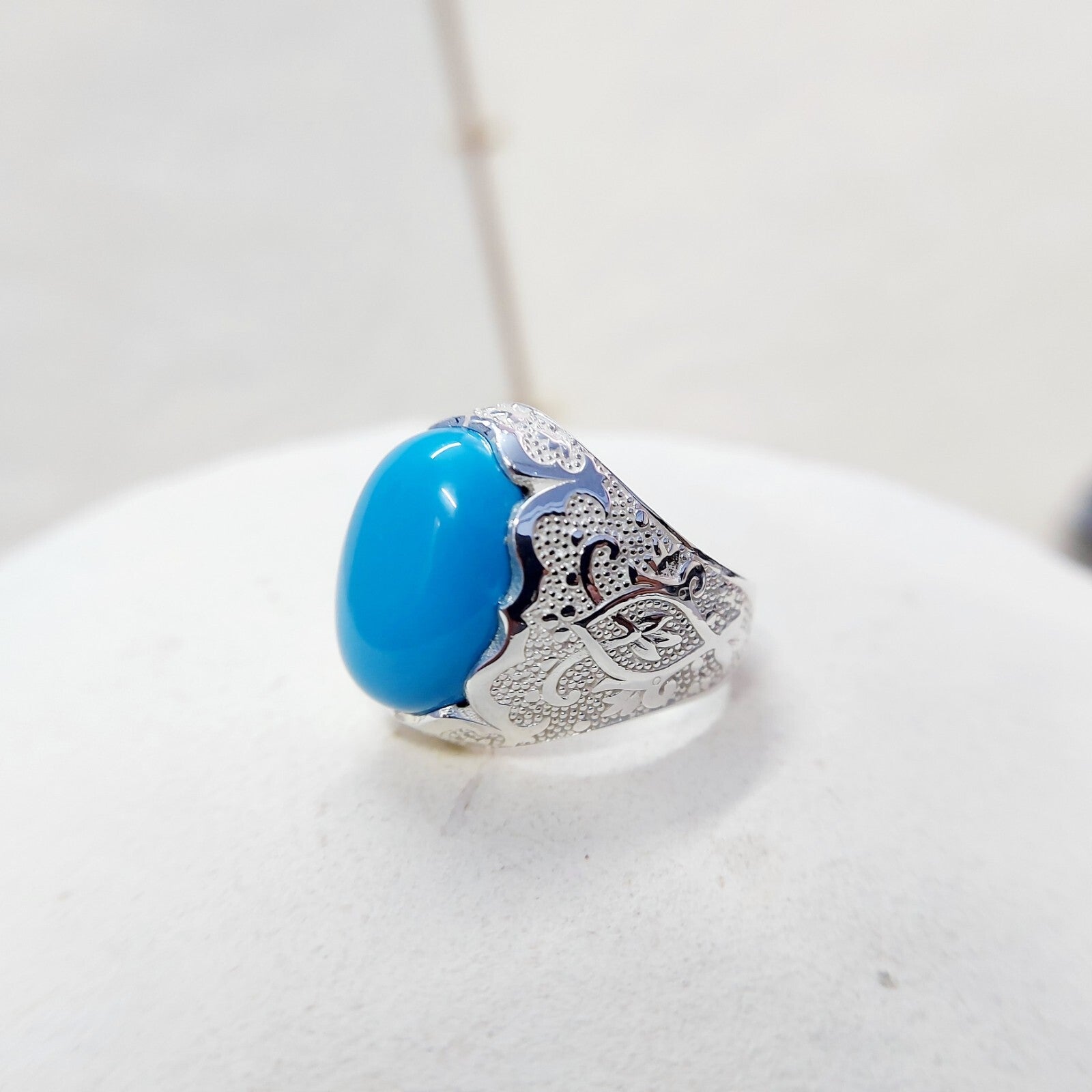 Solid 925 Silver Natural Lite Blue Turquoise Gemstone Birthday Gift Men's US5~15