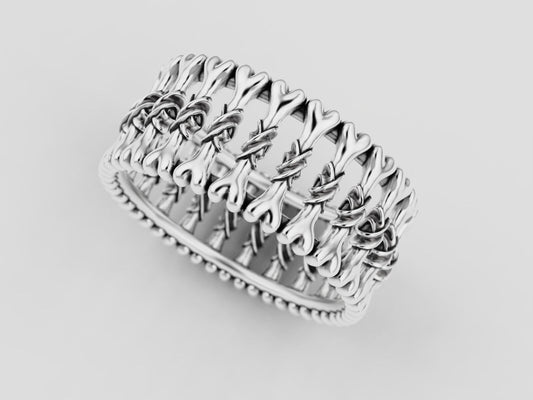 925 Silver Gothic Bone Ring US5~15 Biker Punk Style Band Men Statement Gift Ring