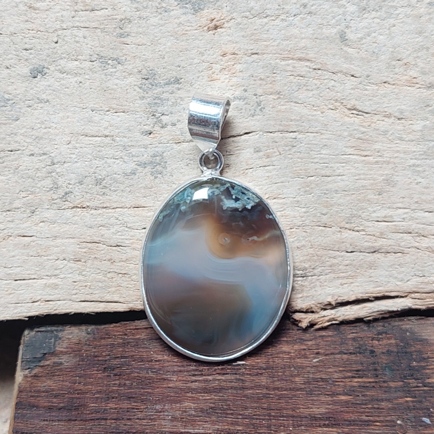 Oval Natural Brown Banded Agate Pendant 925 Sterling Silver Pendant Gift For Her