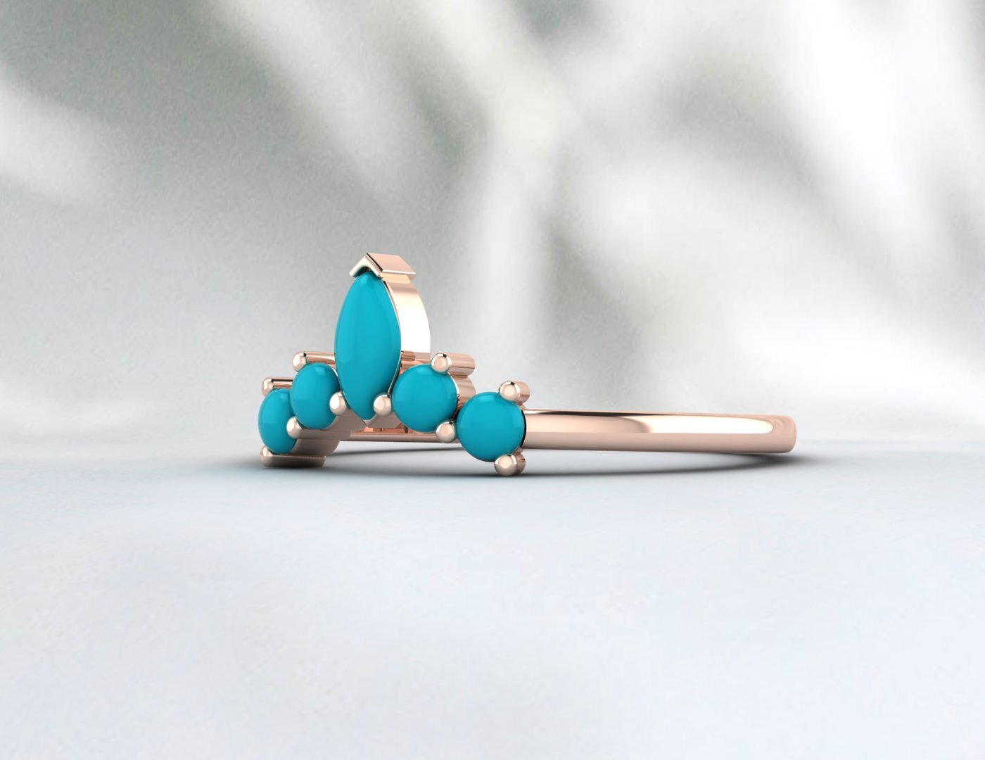 Natural Pear Turquoise Crown Wedding Band Fine Silver Stacking Matching Band