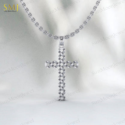 Mens 925 Sterling Silver Diamond Cut Cross Pendant Necklace Gift For Lover