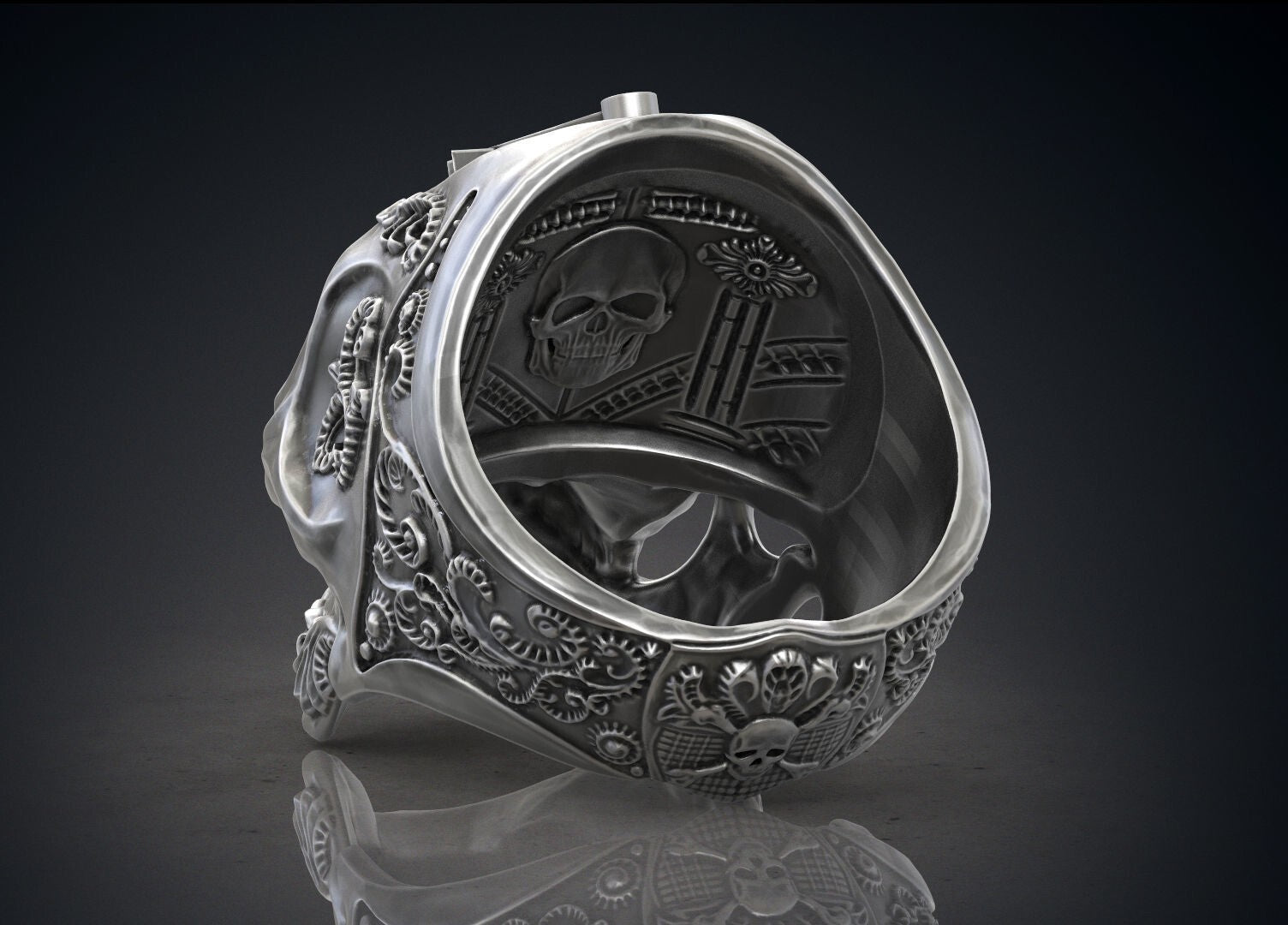 Masonic Skull Ring Oxidized Silver Gothic Freemason Biker Ring For Men US5-15