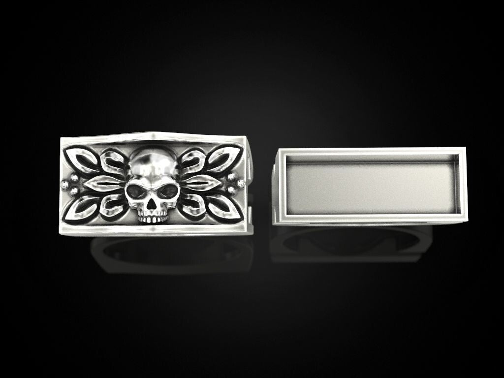 Men Gothic Skull Ring Secret Compartment Silver Biker Statement Jewelry US5~ 15