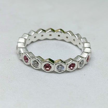 Natural Pink Tourmaline Eternity Band 925 Sterling Silver Wedding Band For Her