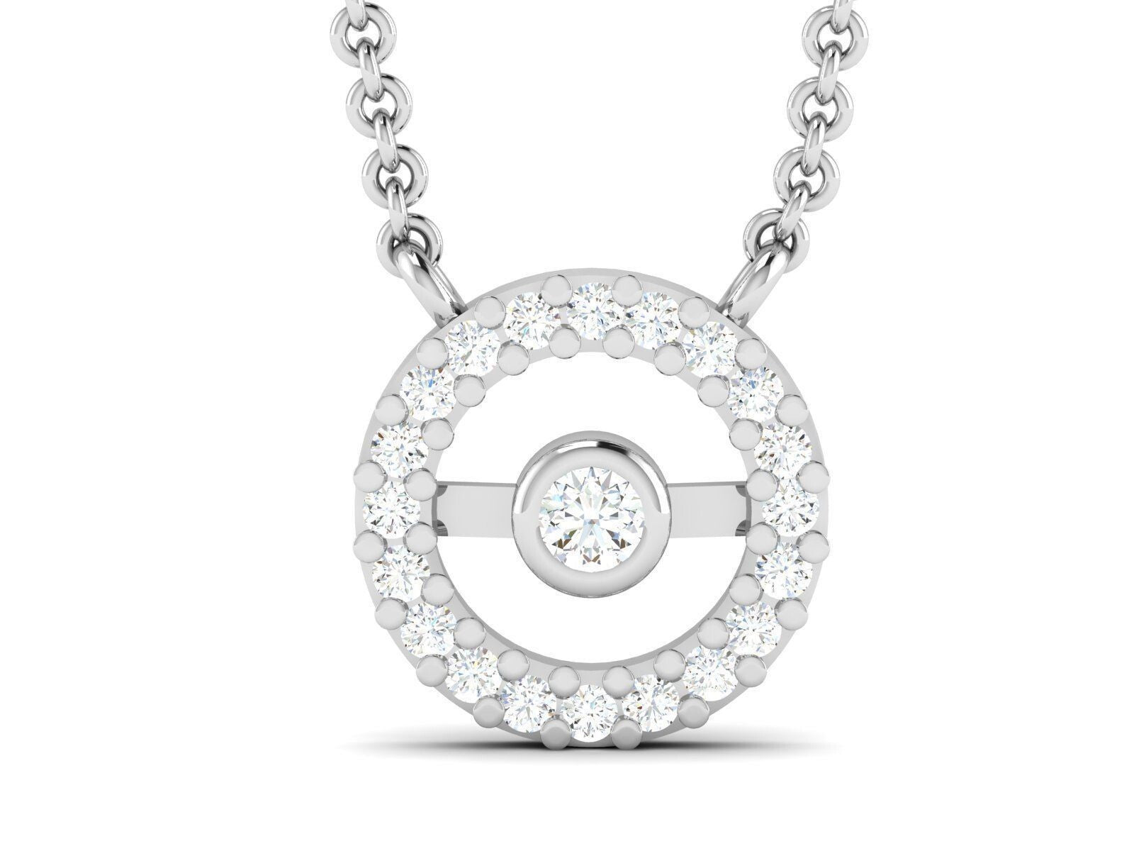 Halo Pendant Moissanite Diamond Round Engagement Necklace Silver