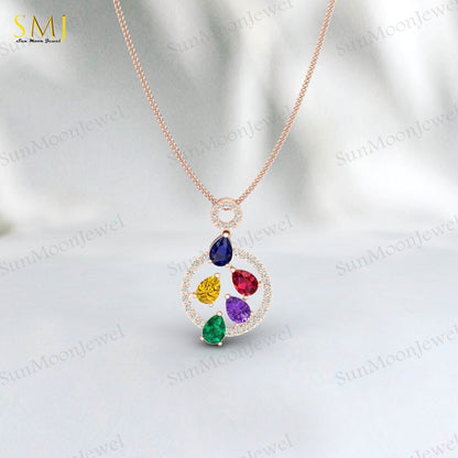 Sapphire Ruby Amethyst Citrine Emerald Multi Gemstone Pendant Sterling Silver