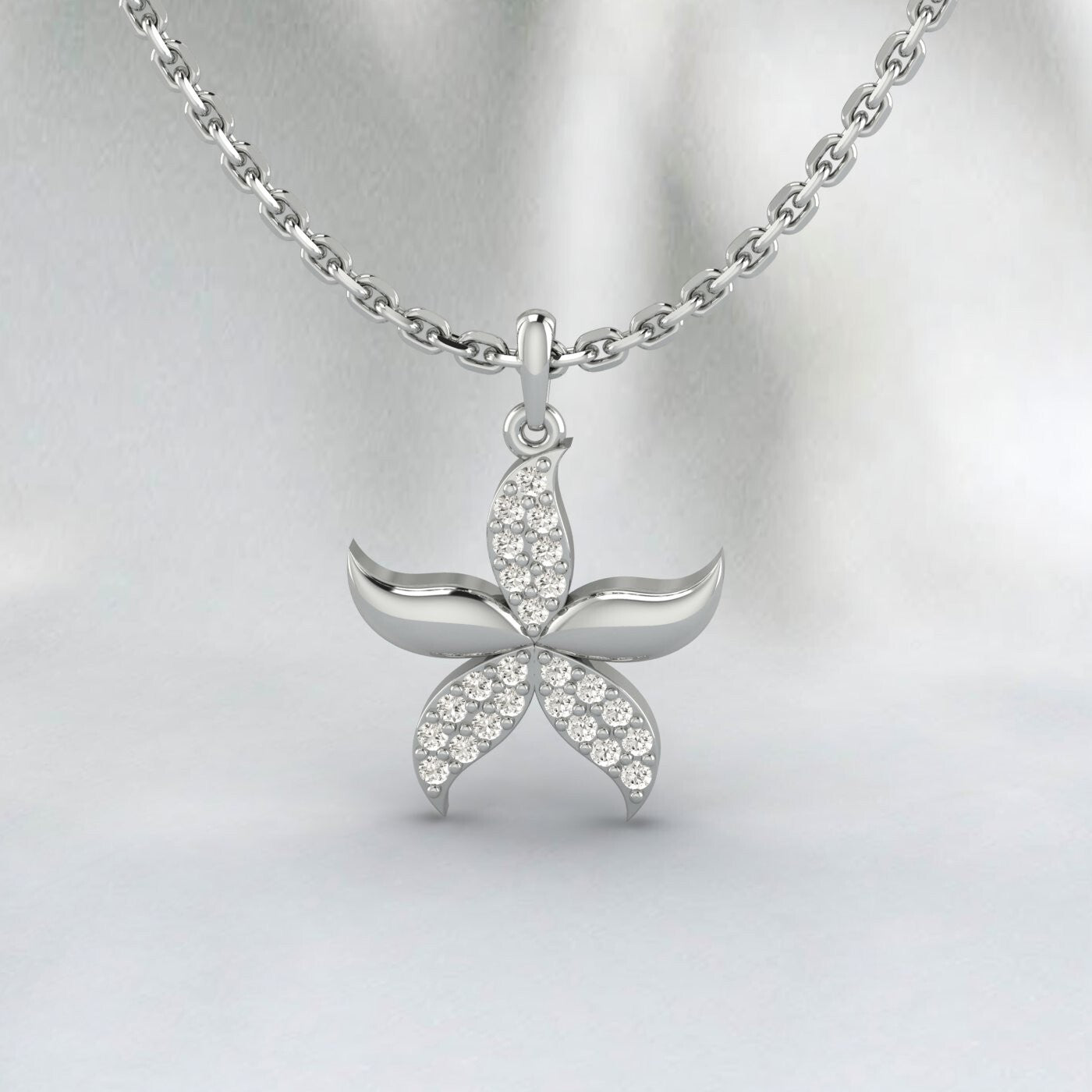 925 Sterling Silver Star Fish Necklace Sea Star Pendant Jewelry For Women