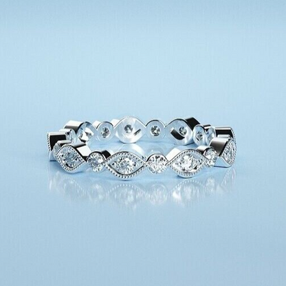Silver Round Moissanite Eternity Wedding Anniversary Ring Band Women US5-15 Gift