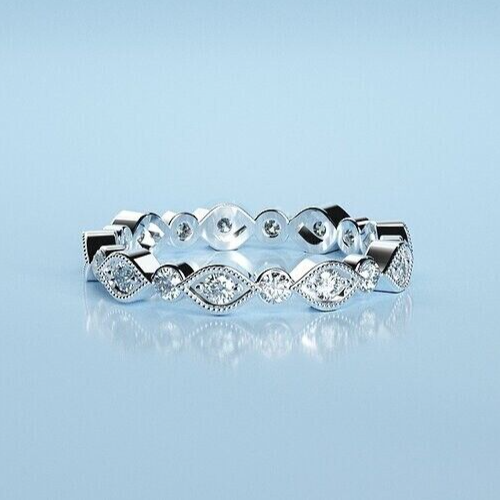 Silver Round Moissanite Eternity Wedding Anniversary Ring Band Women US5-15 Gift