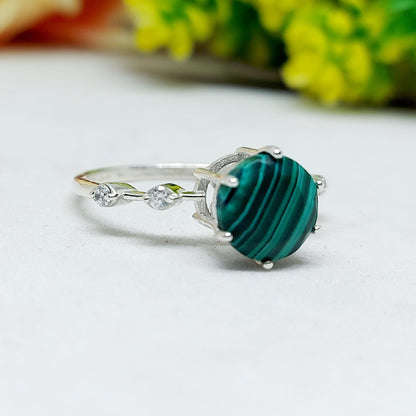 Natural Hexagon Malachite Ring 925 Sterling Silver Engagement Women's Jewelry