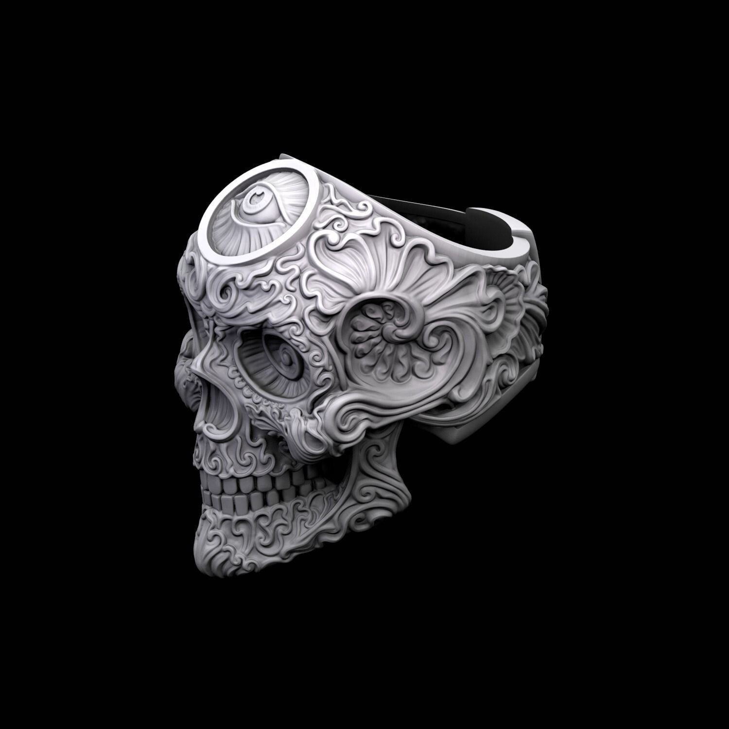 Skull Ring 925 Sterling Silver Modern Design Handmade Large Statement US5~ 15