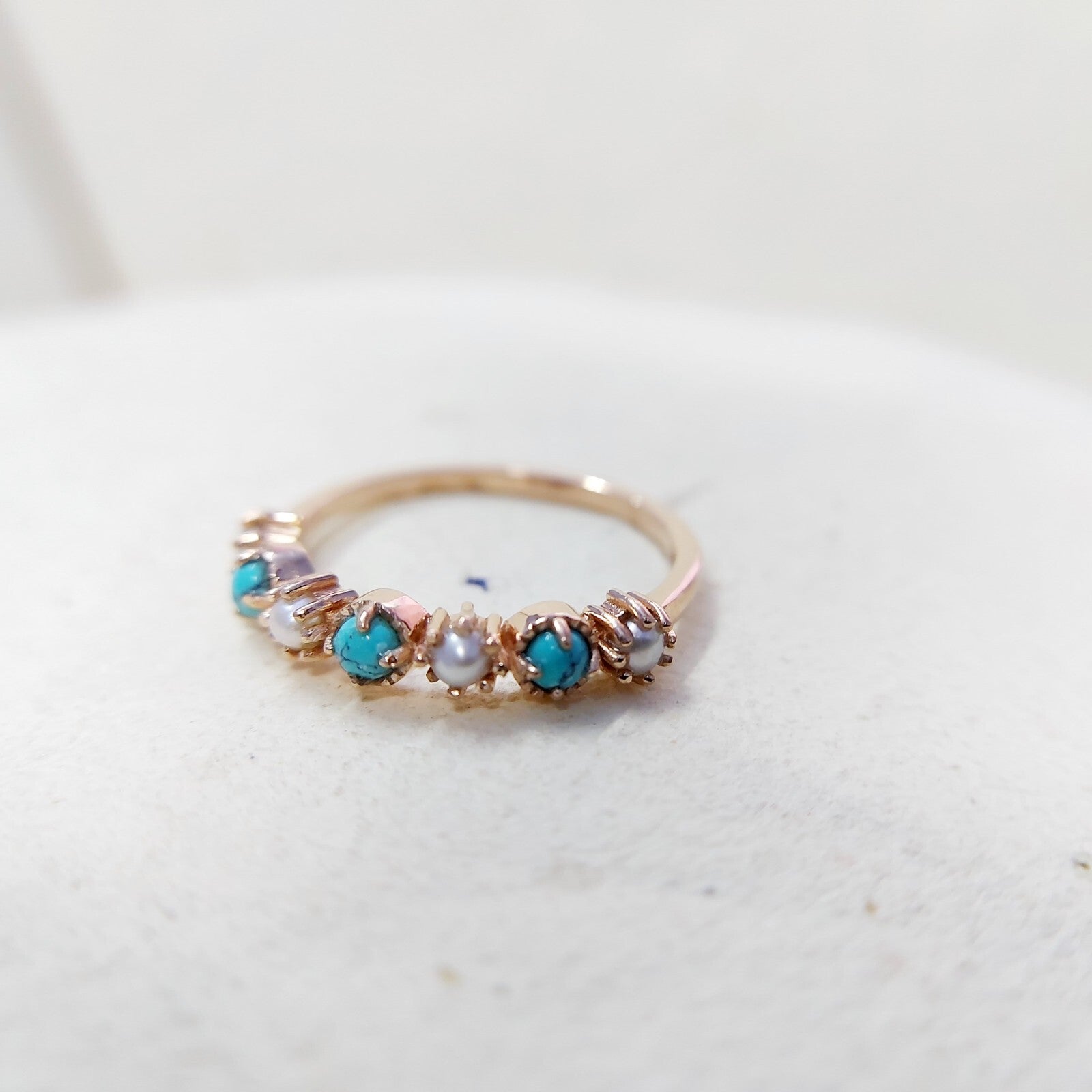 Turquoise Pearl Half Band Gemstone Wedding Engagement Ring For Women Gift Us5~15