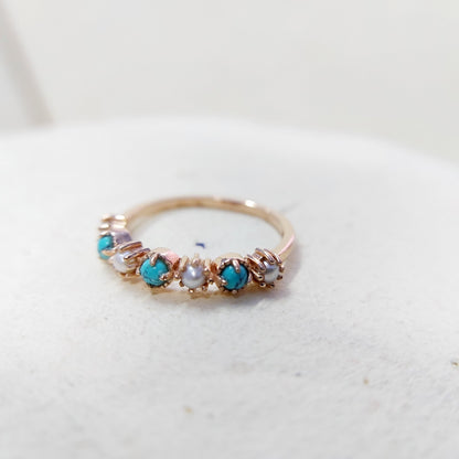Turquoise Pearl Half Band Gemstone Wedding Engagement Ring For Women Gift Us5~15