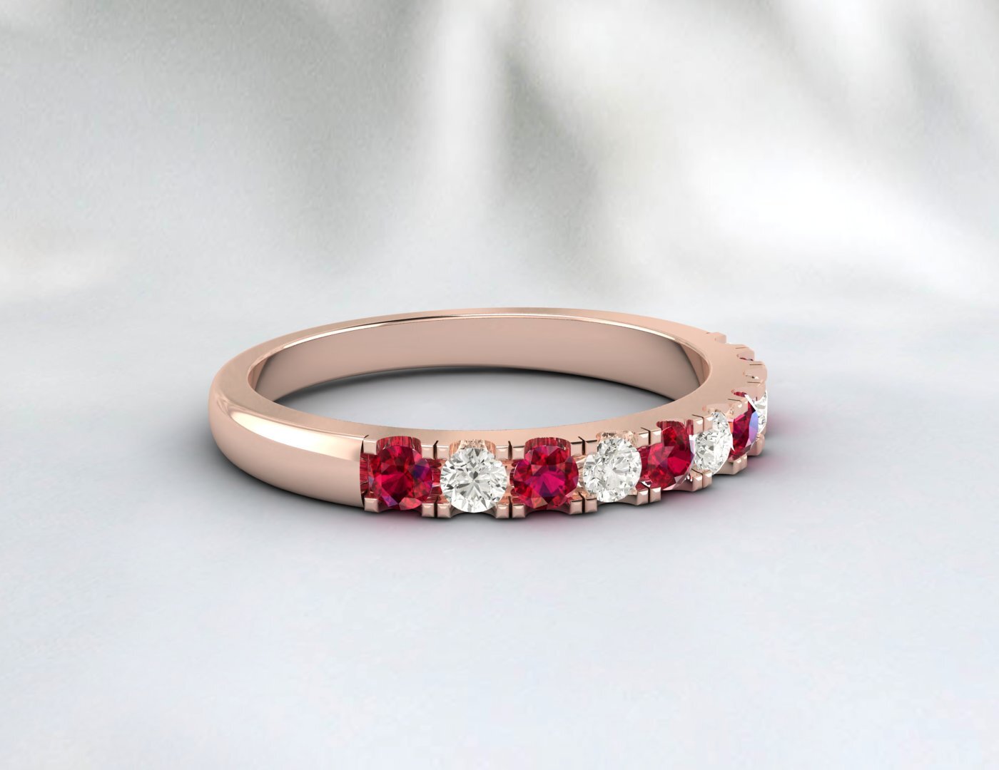 Red Ruby Half Eternity Band With Cz Diamond 925 Sterling Silver Lab Created Band
