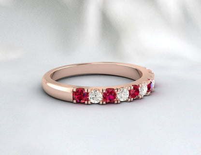 Red Ruby Half Eternity Band With Cz Diamond 925 Sterling Silver Lab Created Band