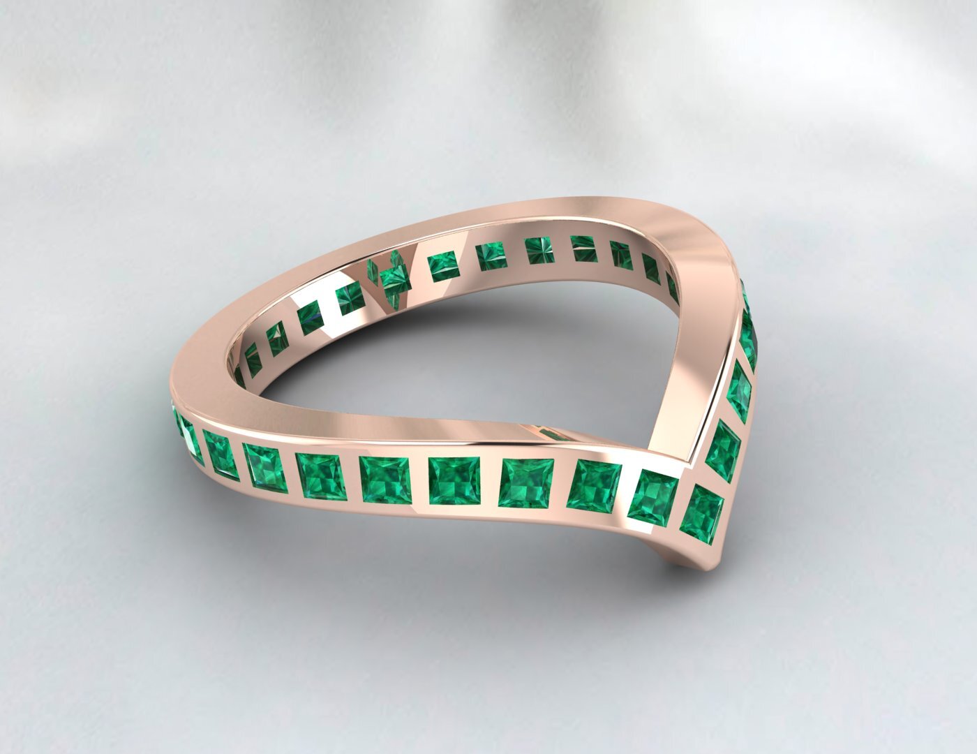 Princess Cut Emerald Green Wedding Band Fine Silver Lab Created Curved Band