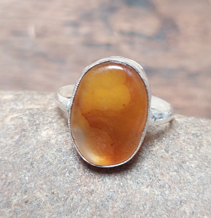 925 Sterling Silver Handmade Brown Jade Stone Ring,Christmas Men/Women Ring