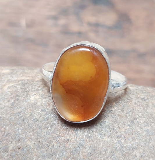 925 Sterling Silver Handmade Brown Jade Stone Ring,Christmas Men/Women Ring