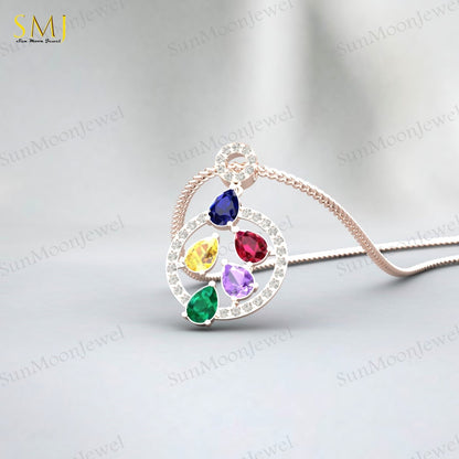 Sapphire Ruby Amethyst Citrine Emerald Multi Gemstone Pendant Sterling Silver