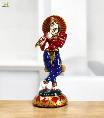Krishna Enamel Painted Krishna Handcrafted Metal Statue For Home & Office Temple
