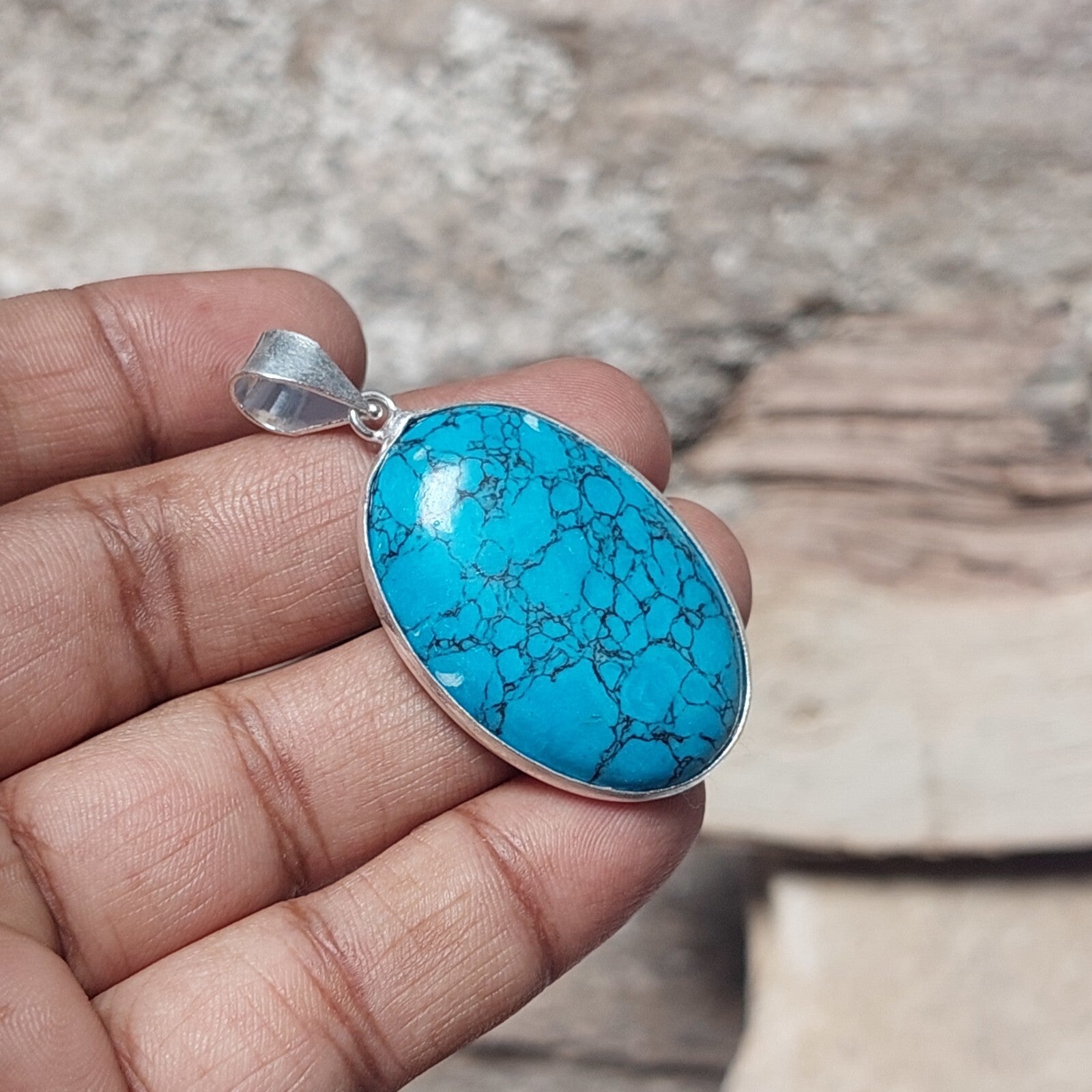 Oval Turquoise Pendant,Turquoise Necklace 925 Sterling Silver Wedding Pendant