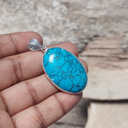 Oval Turquoise Pendant,Turquoise Necklace 925 Sterling Silver Wedding Pendant