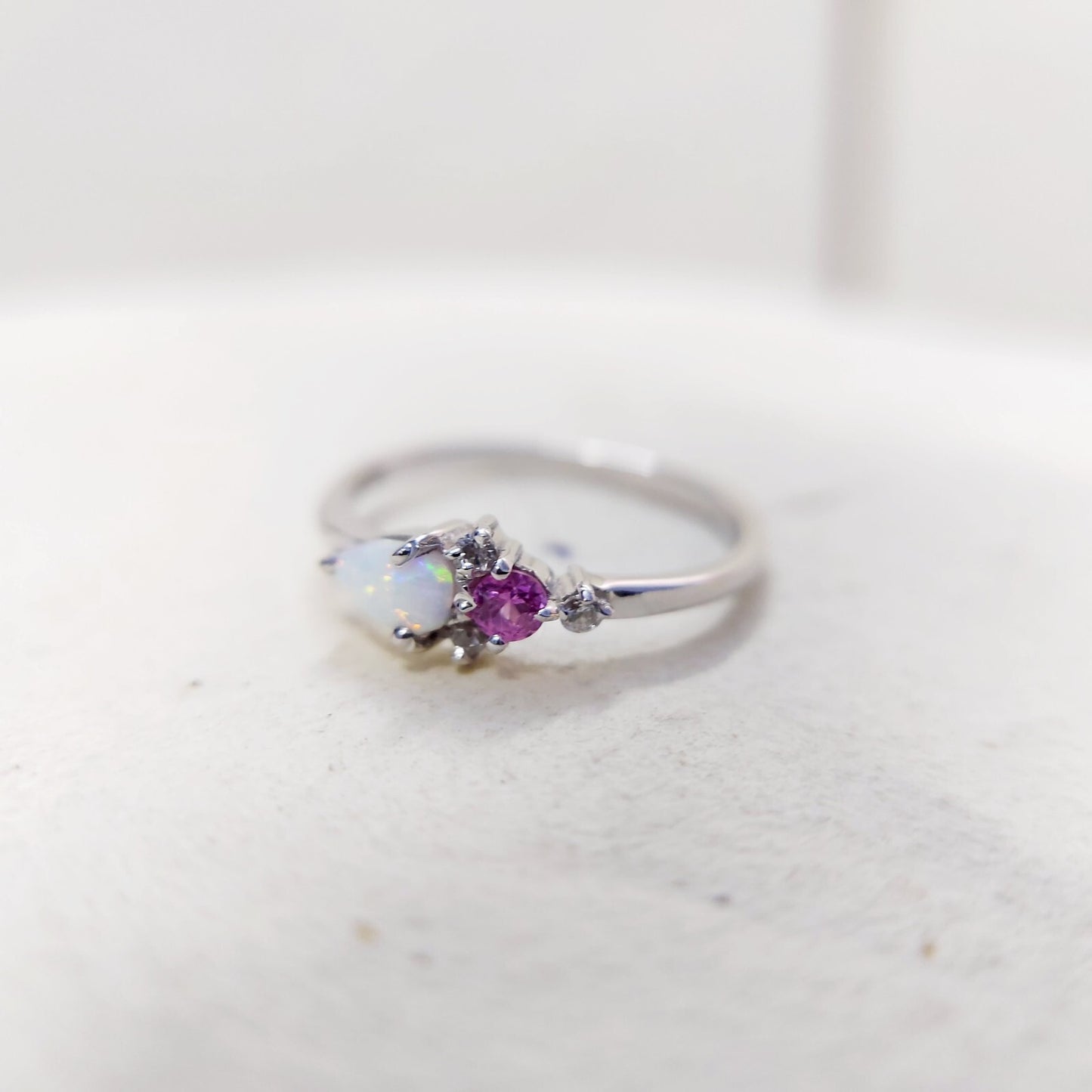 Opal Pink Tourmaline Wedding Band Silver Engagement Wedding Women Ring US5~15