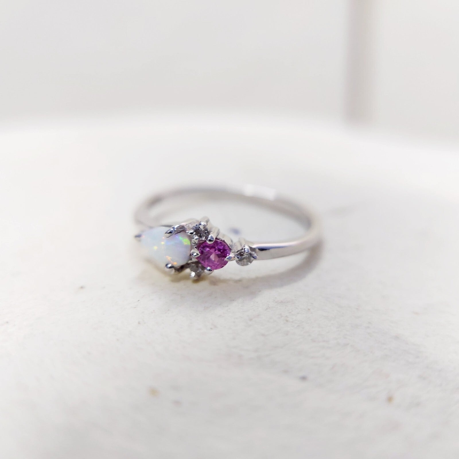 Opal Pink Tourmaline Wedding Band Silver Engagement Wedding Women Ring US5~15