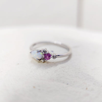 Opal Pink Tourmaline Wedding Band Silver Engagement Wedding Women Ring US5~15