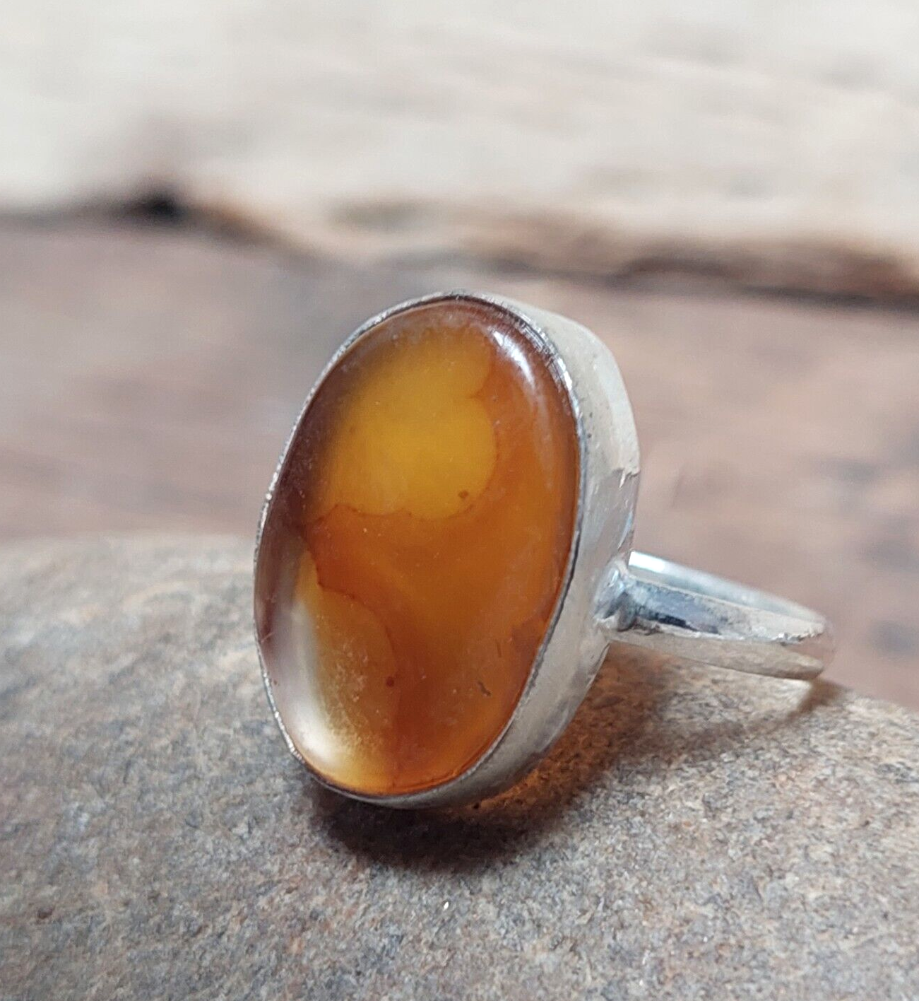 925 Sterling Silver Handmade Brown Jade Stone Ring,Christmas Men/Women Ring