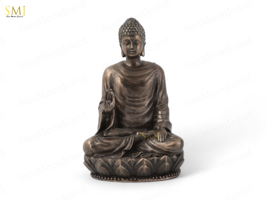 Copper Finish Sitting Buddha Figurine on Lotus Base Decorative Showpiece Gift